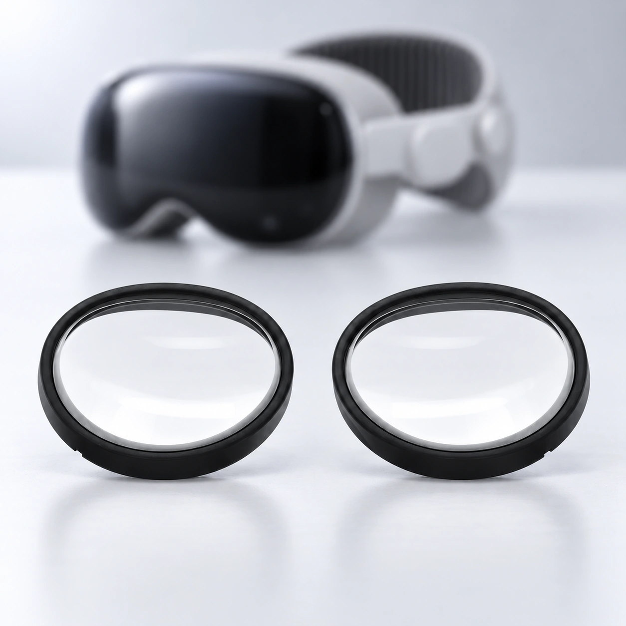 Apple Vision Pro headset with a pair of black circular lens inserts