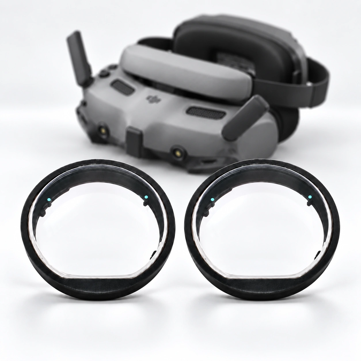 DJI Goggles 3 with a pair of black lens inserts