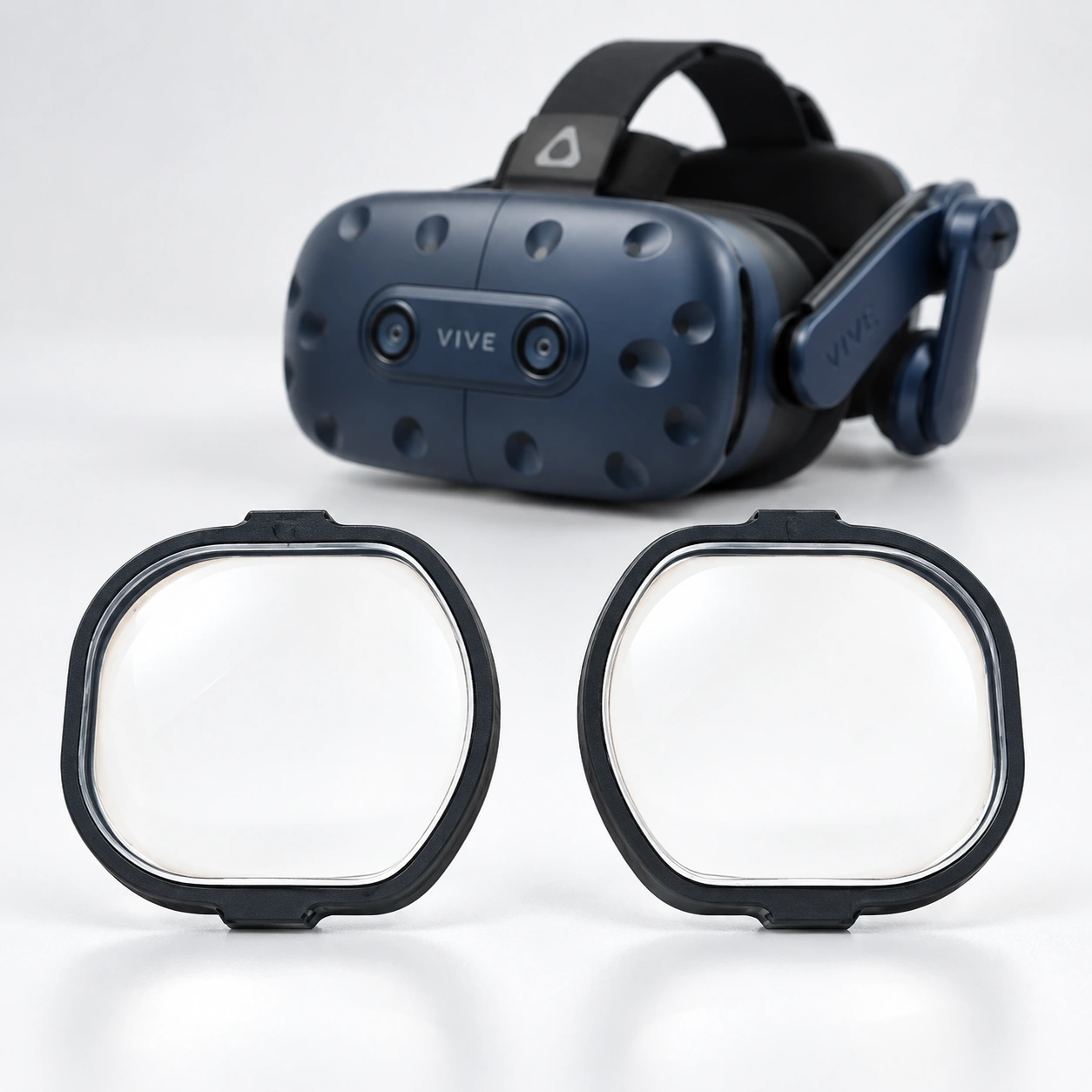 HTC Vive Pro 2 headset with two black lens inserts