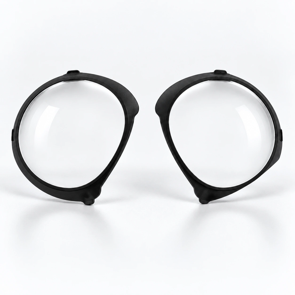 Pair of clear round VR lens inserts with black frames