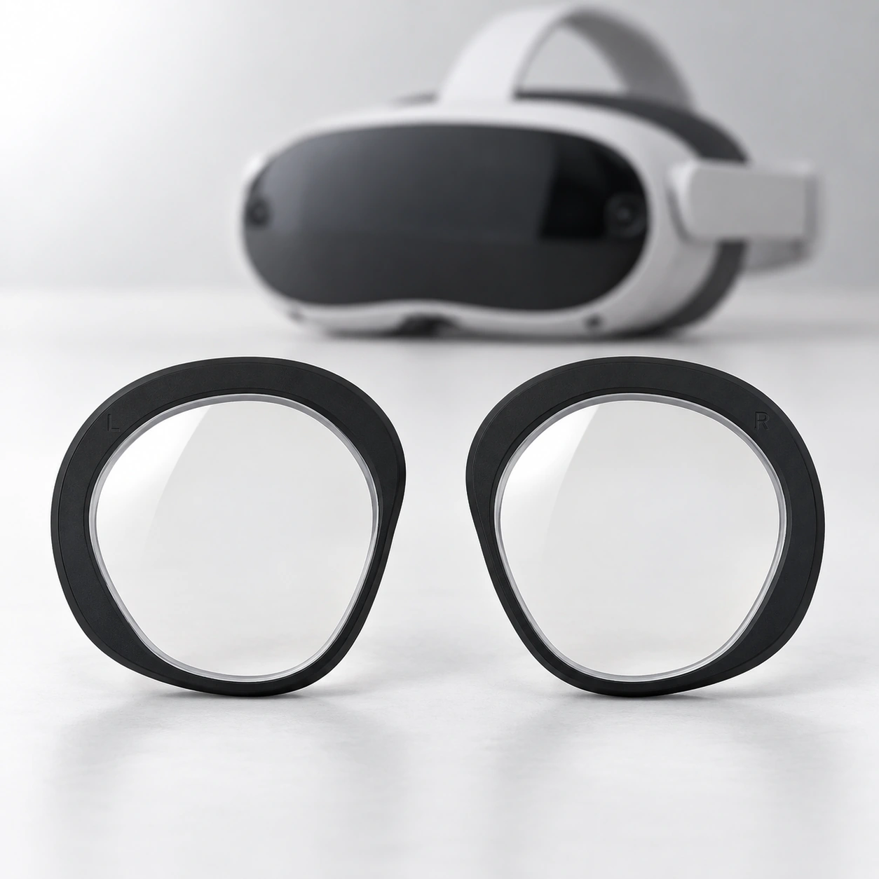 Pico 4 headset with two black-rimmed lens inserts