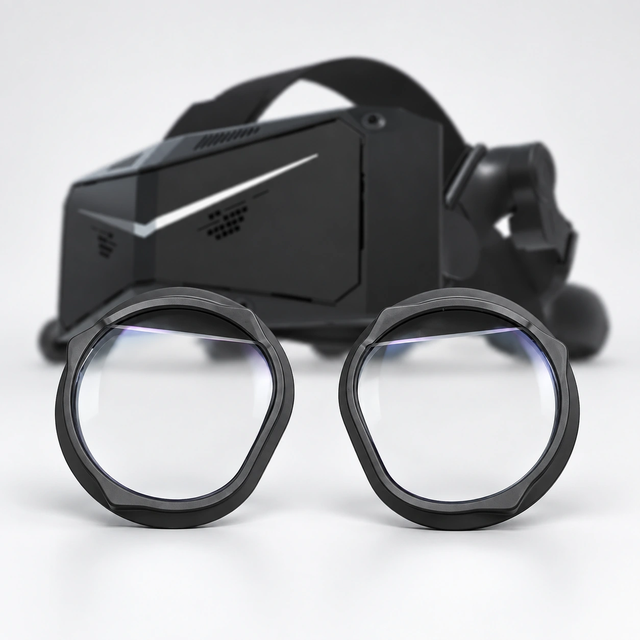 Pimax VR headset with two black lens inserts displayed in front