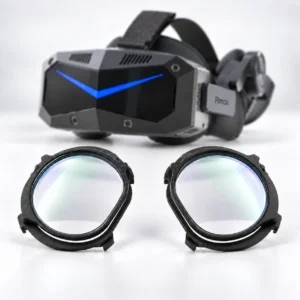 Black Pimax headset with a pair of lens inserts in front