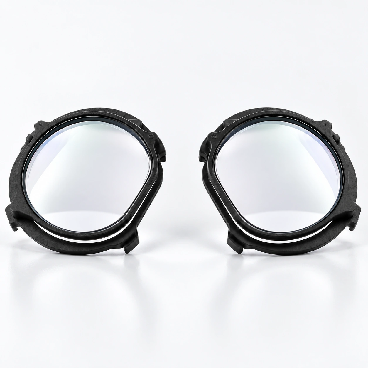 Pair of clear VR lens inserts in rounded black frames