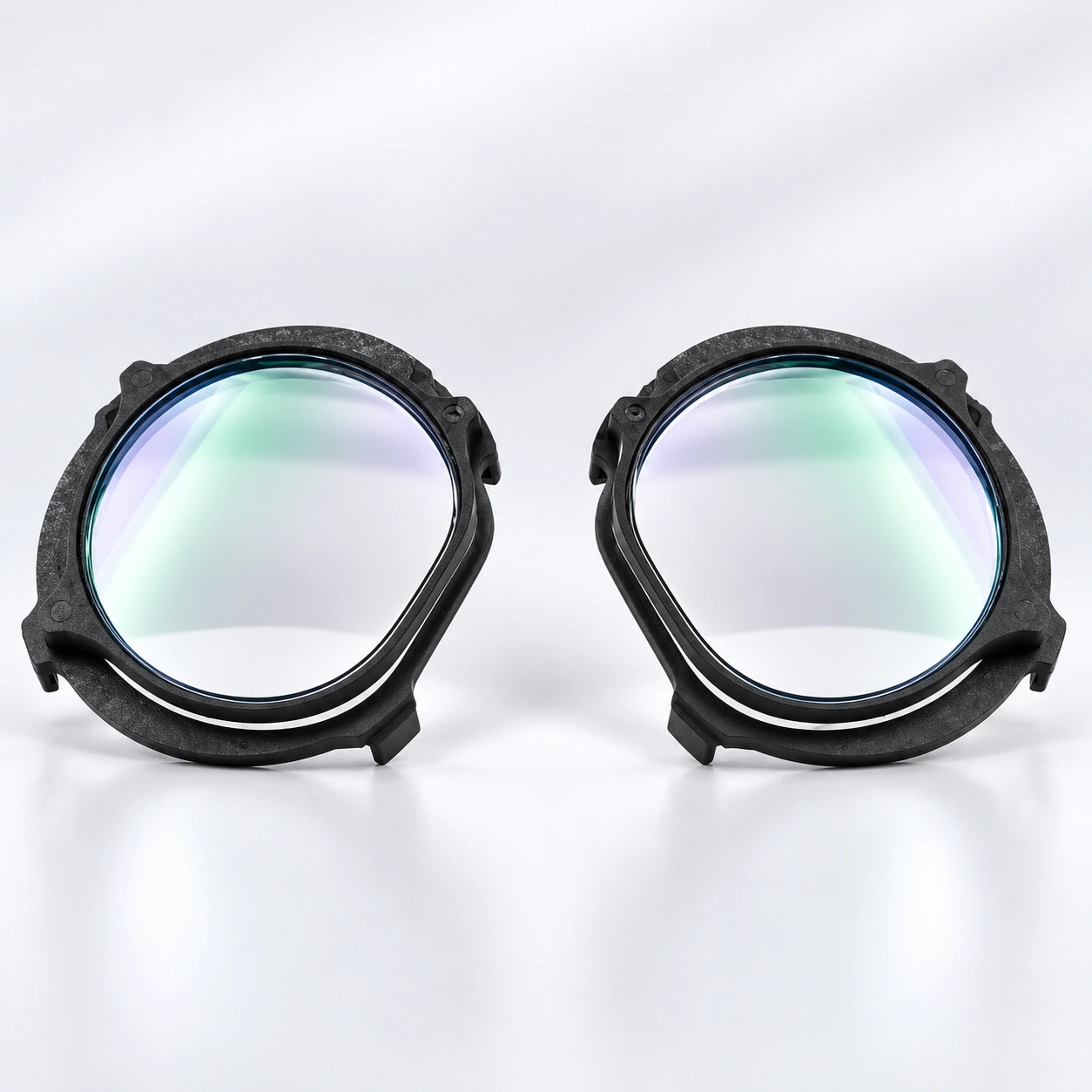 Pair of clear VR lens inserts in rounded black frames