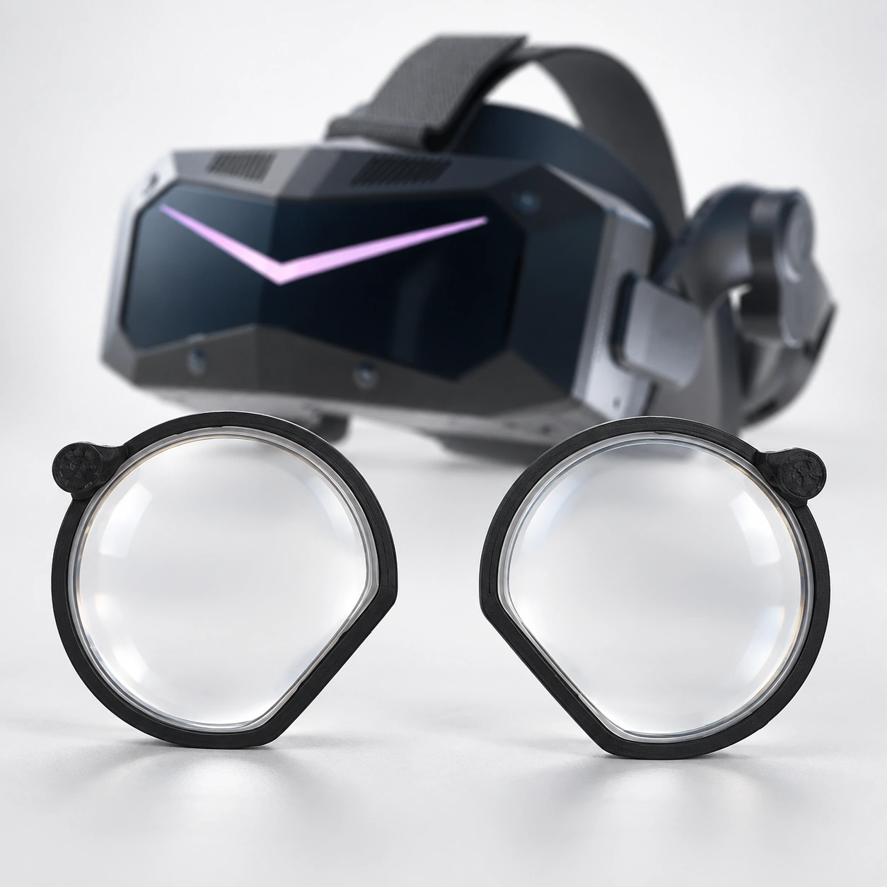 Black Pimax headset with two rounded lens inserts in front