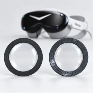 Black-and-white Pimax headset with two round lens inserts