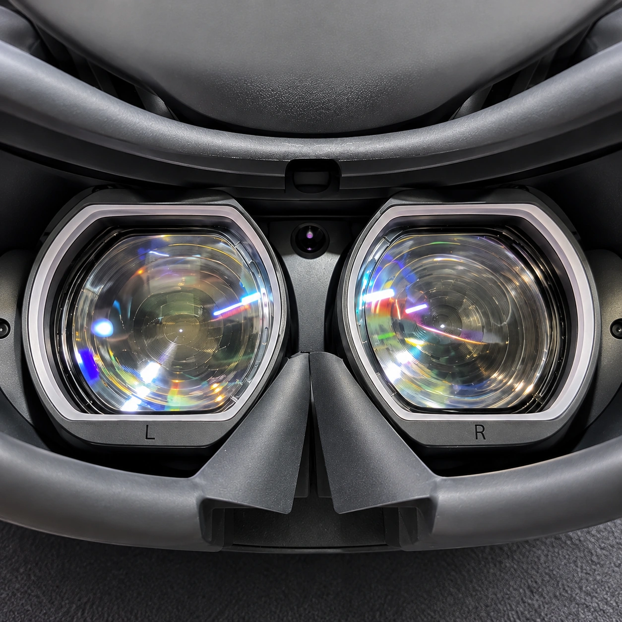 Front view of two lens inserts inside a PlayStation VR2 headset