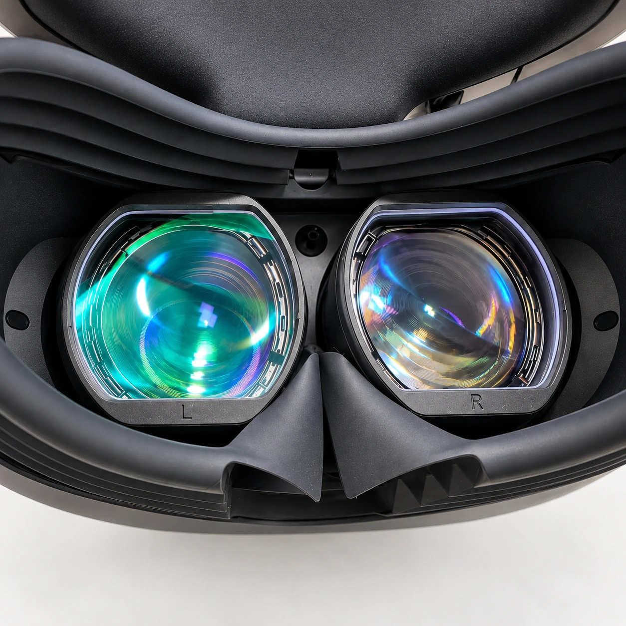Close-up of the two lens inserts inside a PlayStation VR2 headset