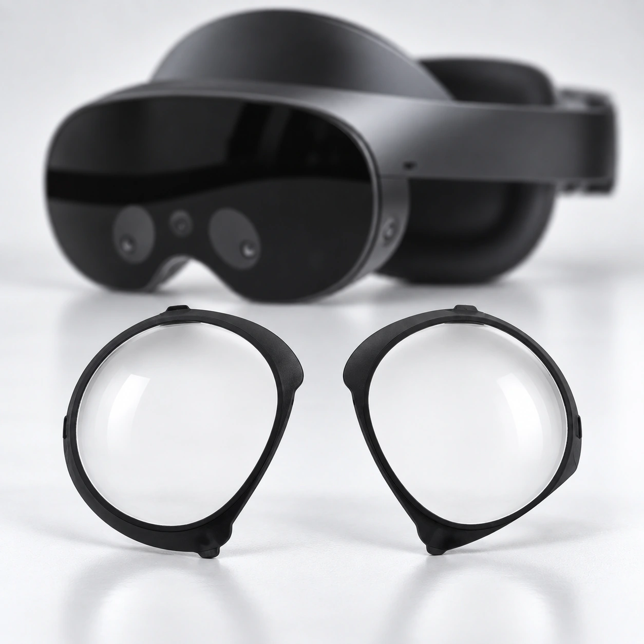 Black Meta Quest Pro headset with two round lens inserts