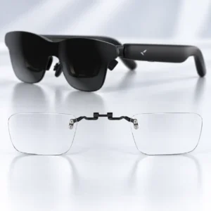 RayNeo GT Max AR glasses and a clear two-lens insert with a black bridge