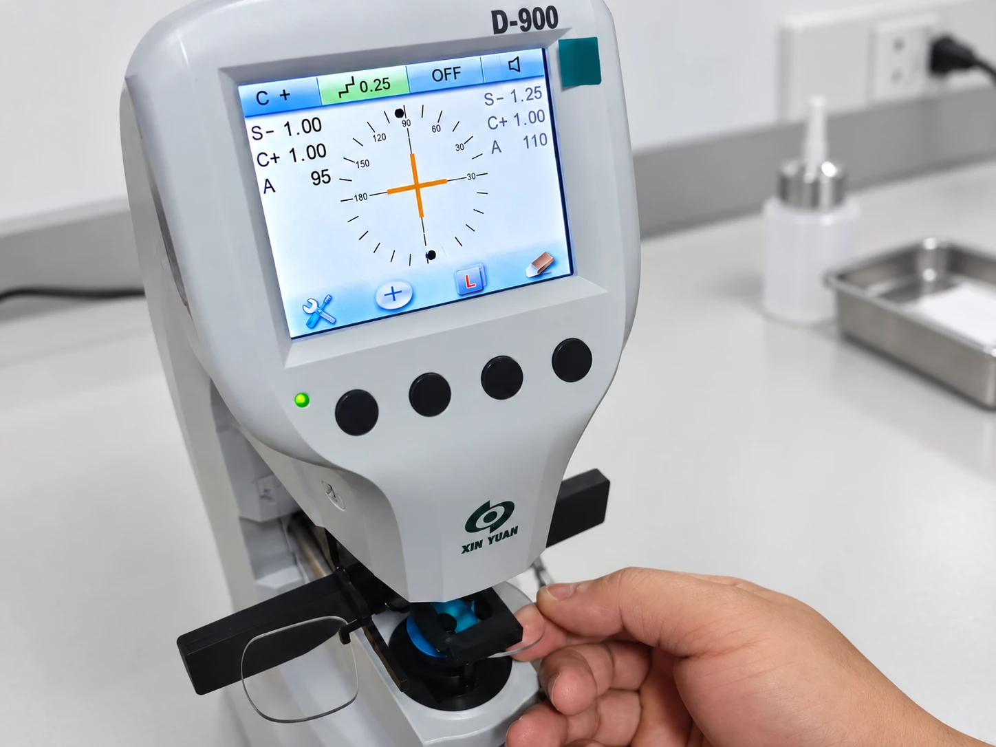 Prescription lens insert being checked with a lensmeter
