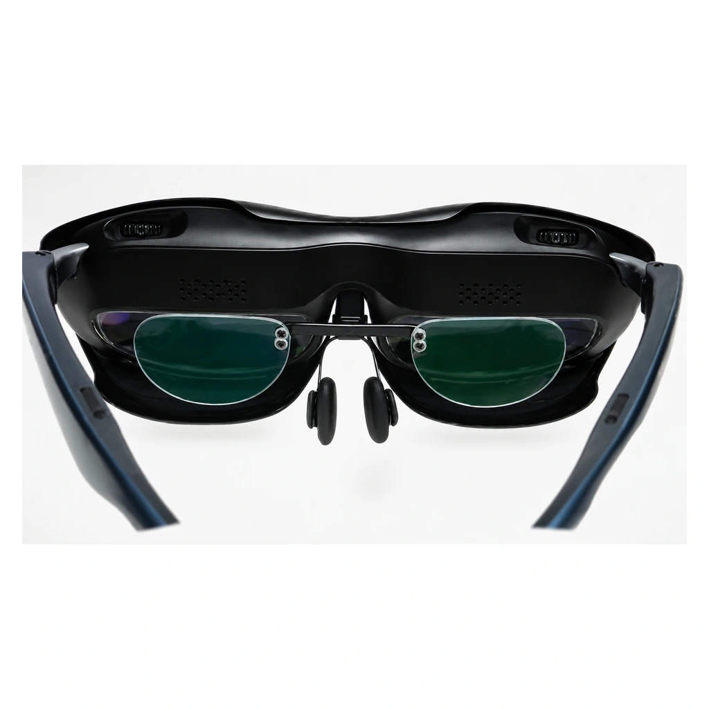 Interior view of black Rokid glasses with clear lens inserts