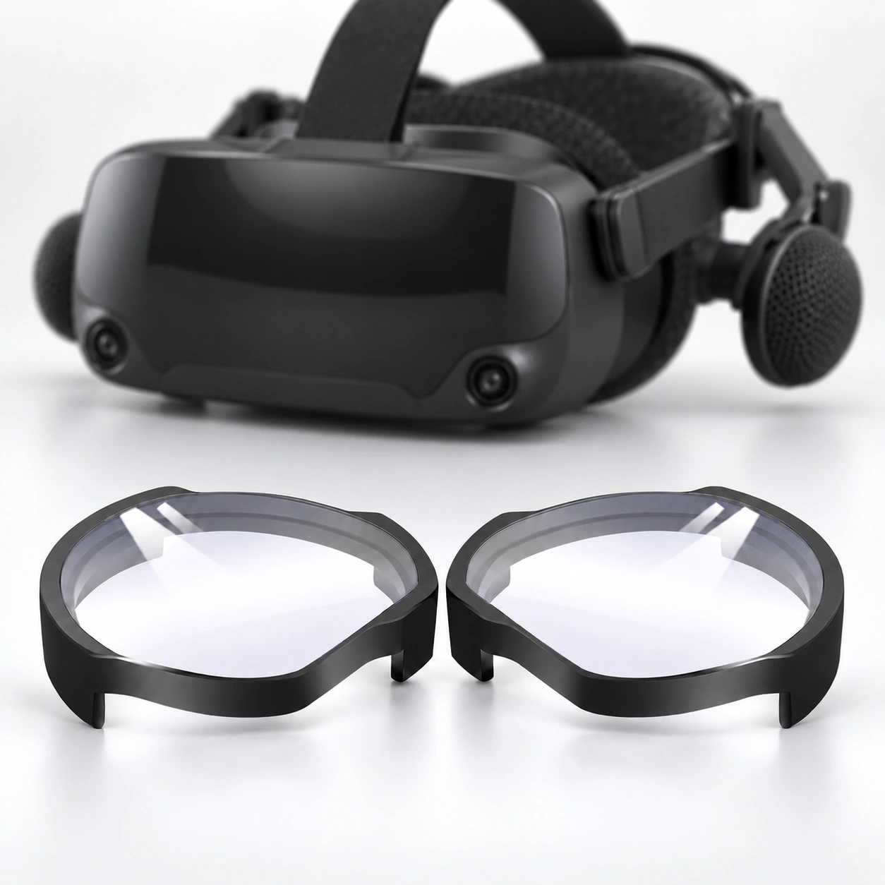 Valve Index headset with two black lens inserts displayed in front