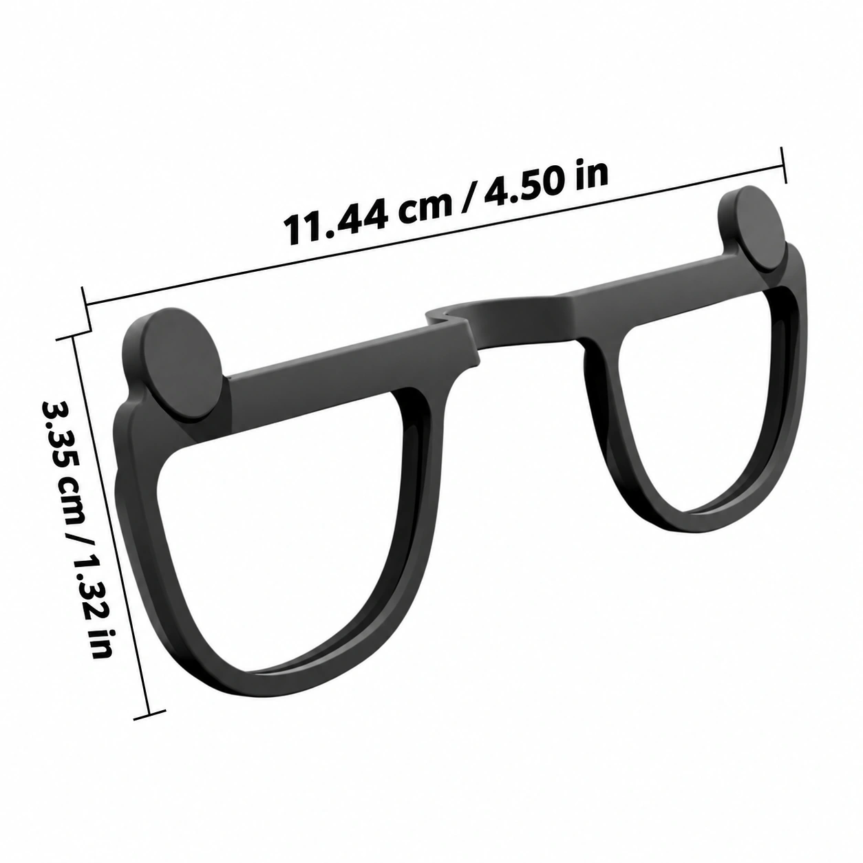Black VITURE lens-insert frame with width and height markers